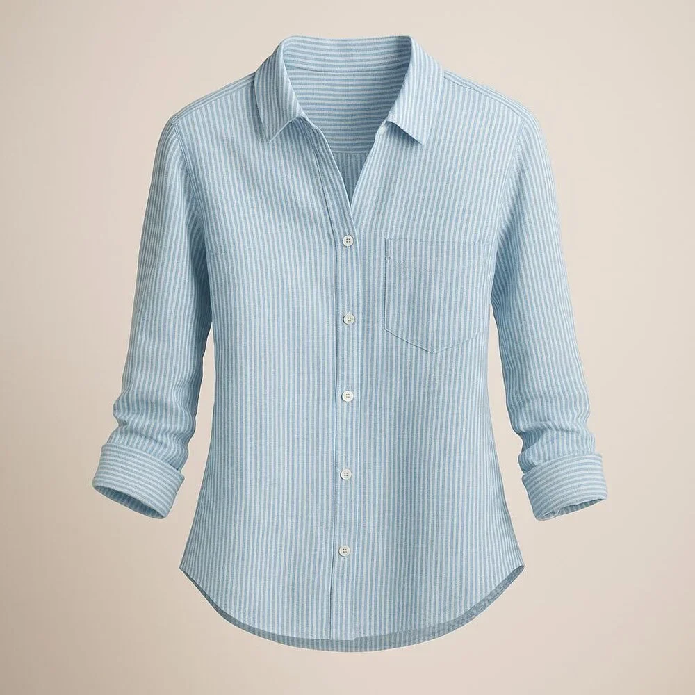 UNTUCKit Sherry Linen LS Shirt Womens Size 4 Light Turquoise Blue & White Stripe - Picture 12 of 15